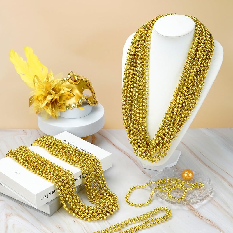 ZYFLSQ 100 Pcs 33"" 7mm Metallic Gold Beads Necklaces  Bulk Mardi Gras Beaded Necklaces  Party Beads Costume Necklaces - Image 4